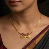 Gold Plated Triple Floral Ruby Lakshmi Kasu Necklace