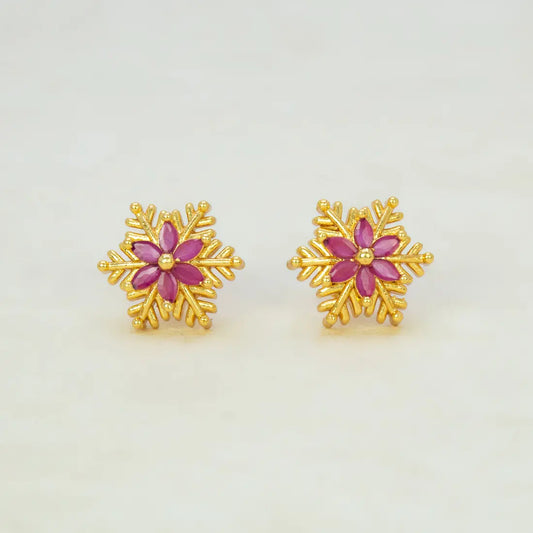 Gold Plated Snowflake Stone Stud Earrings