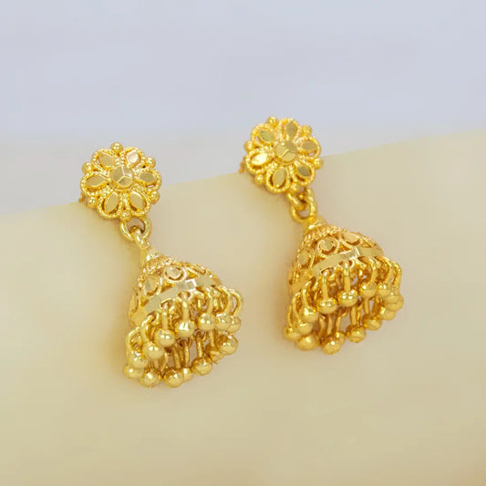 Gold-Plated Small Floral Jhumka Earrings