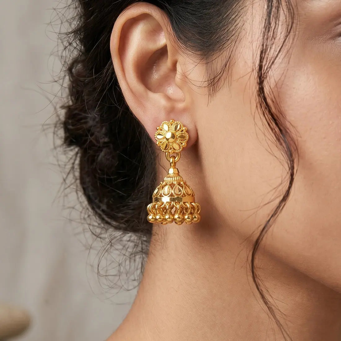 Gold-Plated Small Floral Jhumka Earrings