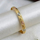 Gold Plated Three-Tone Diamond-Cut Bangle