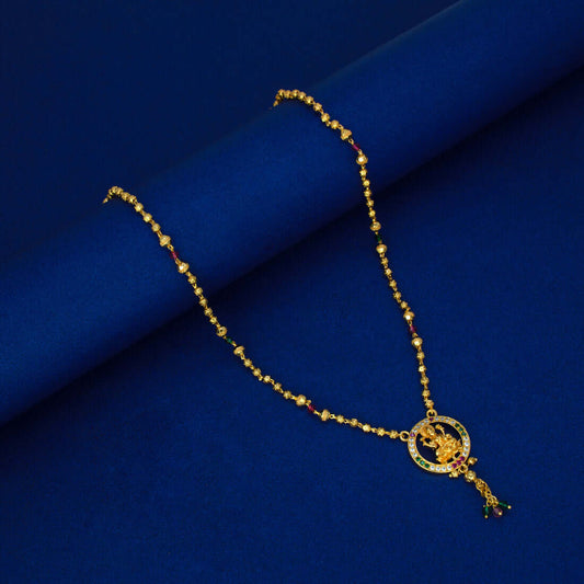 Ethnic Gold Plated Ball Chain Halo Lakshmi Pendant Necklace