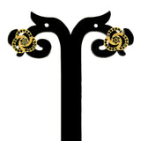 Gold Plated Black CZ Floral Swirl Stud Earrings