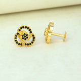 Gold Plated Black CZ Floral Swirl Stud Earrings