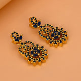 Sparkling Gold-Plated Blue Sapphire Designer Drop Earrings