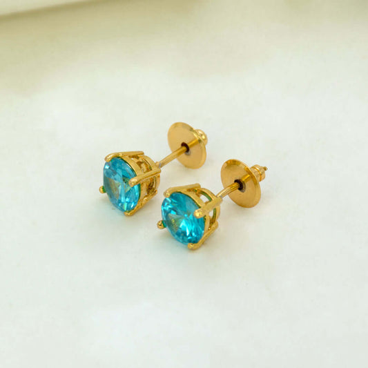 Gold-Plated-Small-Blue-Stone-Stud-Earrings