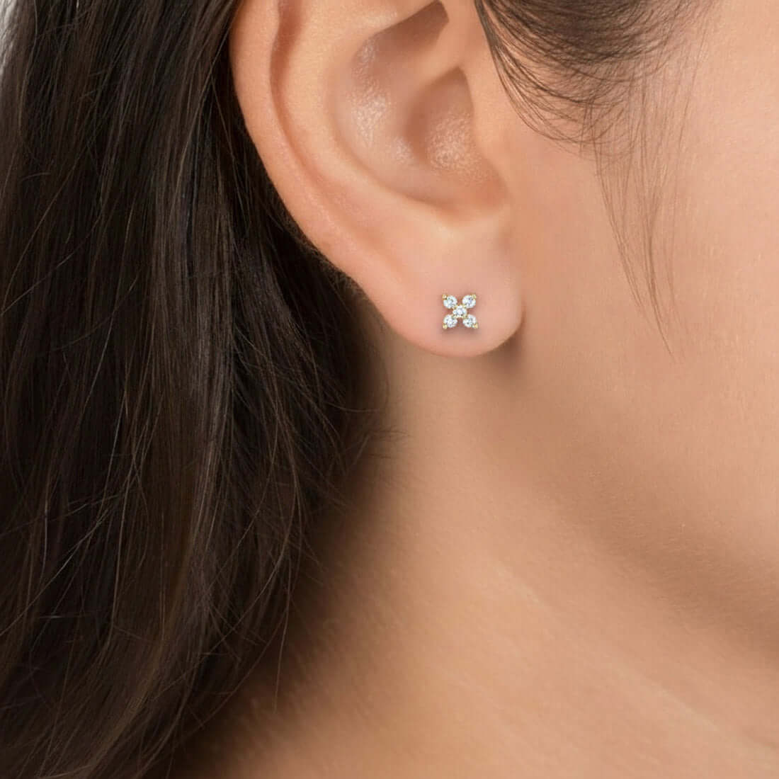 Gold Plated CZ Floral Second Stud Earrings