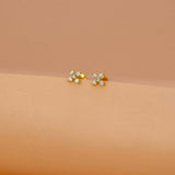 Gold Plated CZ Floral Second Stud Earrings