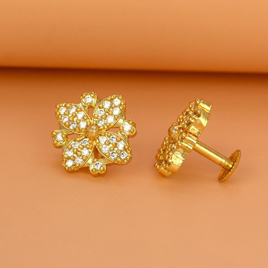 Gold-Plated-CZ-Floral-Stud-Earrings