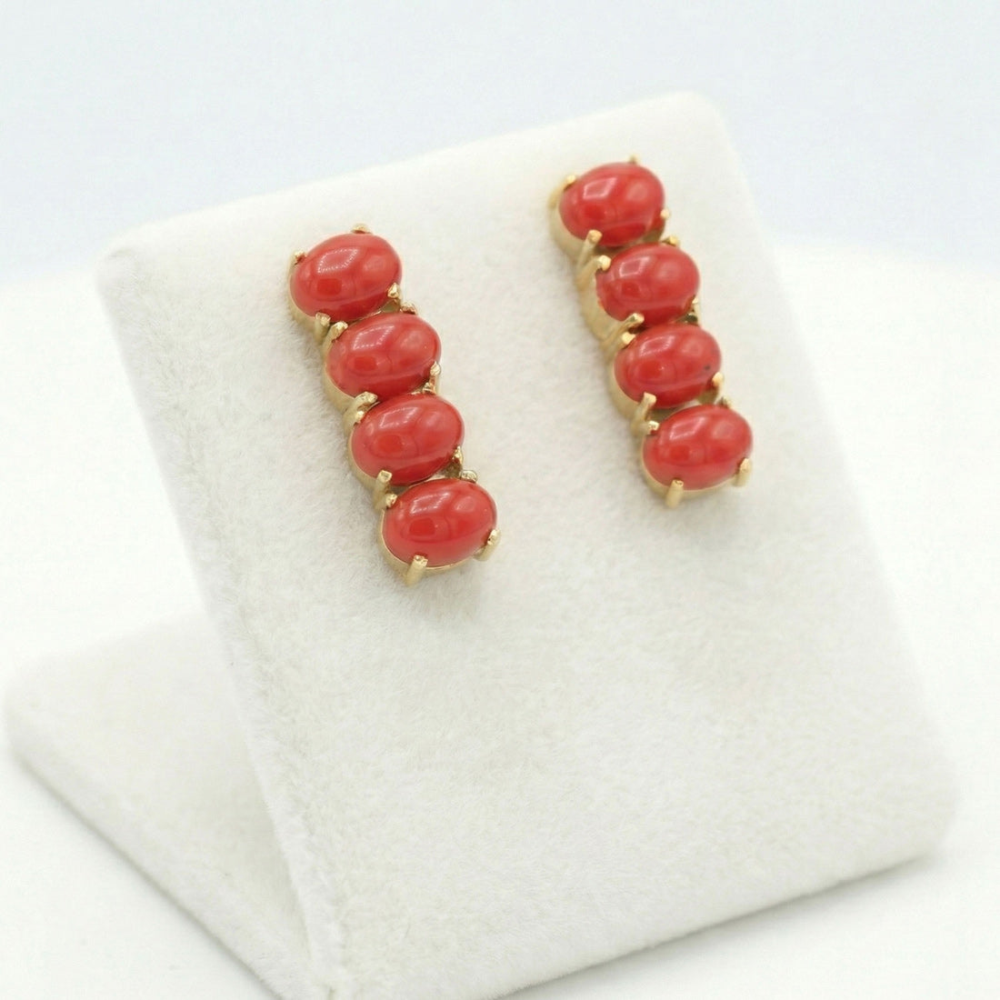 Gold-Plated-Coral-Quad-Stone-Red-Bar-Stud-Earrings-Wbg