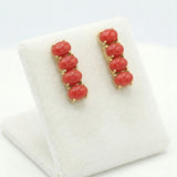 Gold-Plated-Coral-Quad-Stone-Red-Bar-Stud-Earrings-Wbg