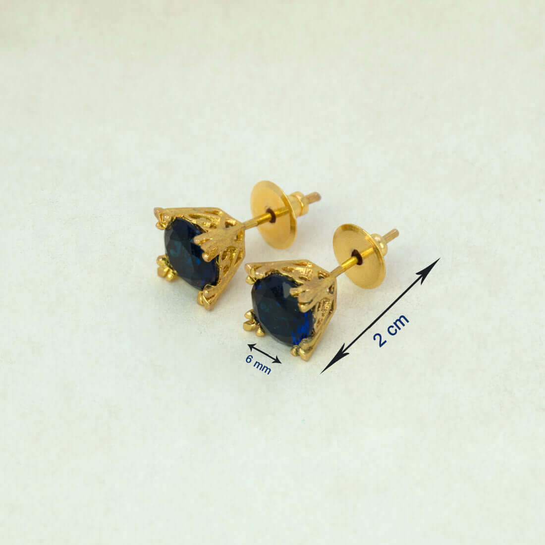 Gold-Plated-Deep-Blue-Stone-Stud-Earrings-6mm