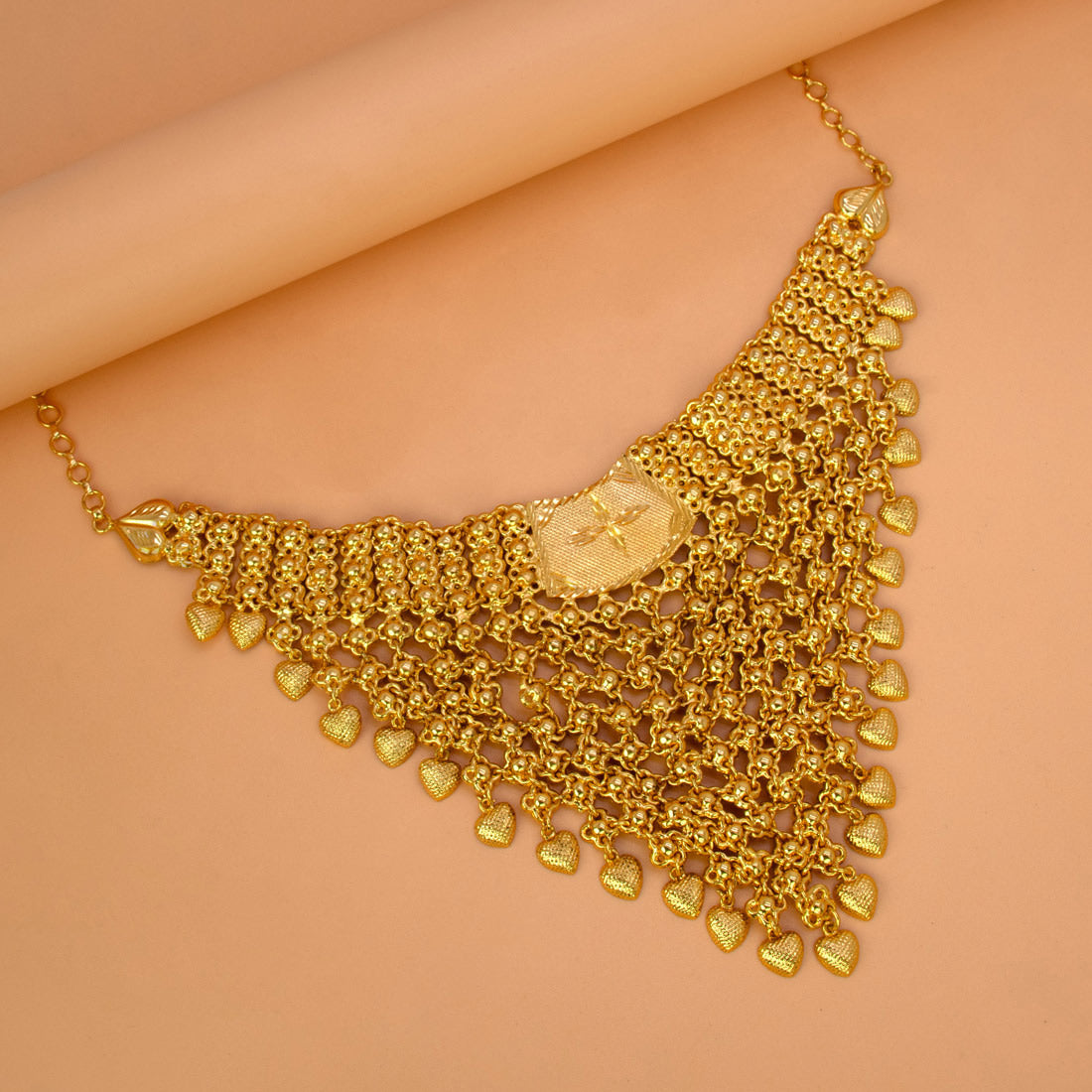 Gold-Plated-Designer-Heart-Mesh-Bib-Necklace