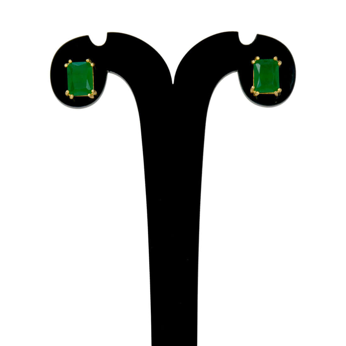 Gold Plated Emerald Stone Stud Earrings