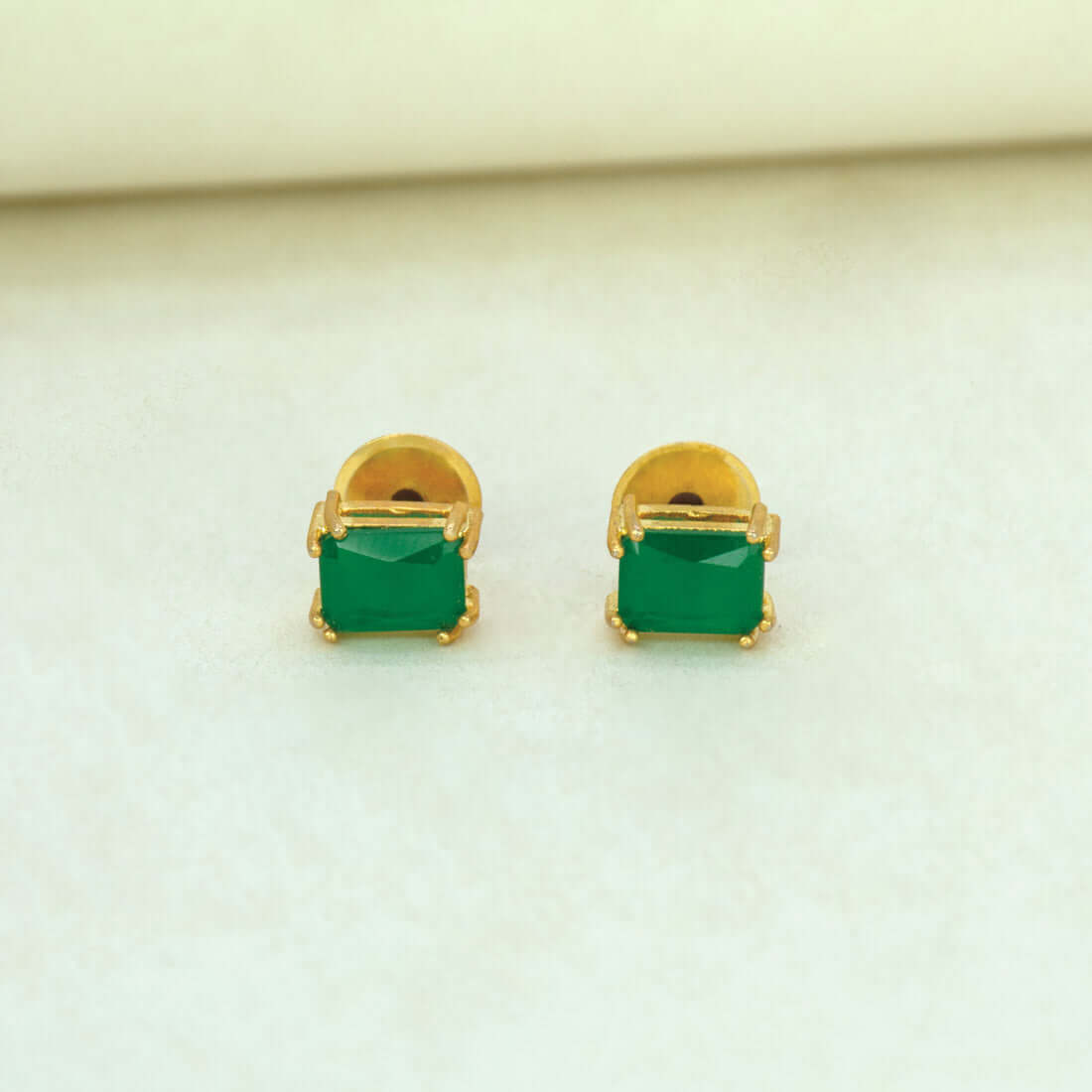 Gold Plated Emerald Stone Stud Earrings