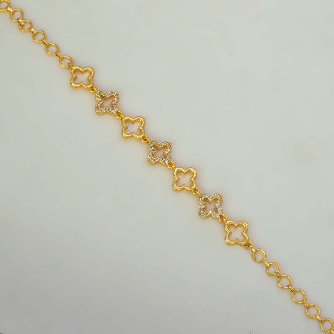 Gold-Plated Floral Design CZ Stone Bracelet