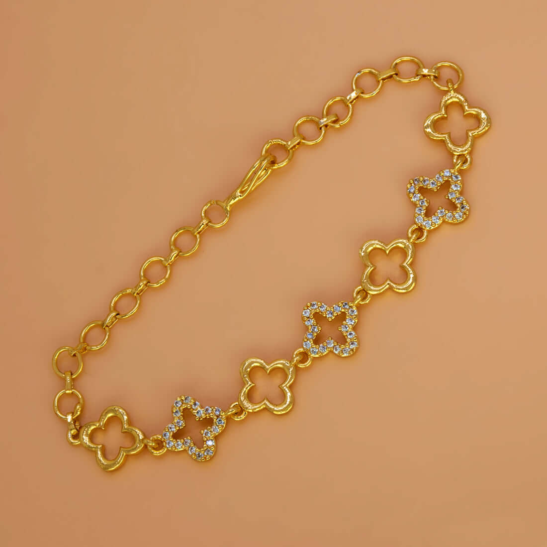 Gold-Plated Floral Design CZ Stone Bracelet