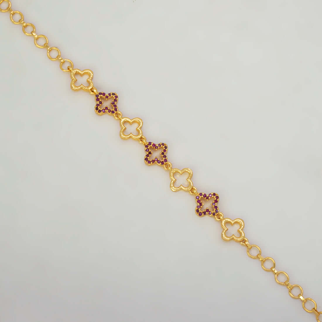 Gold-Plated Floral Design Ruby Stone Bracelet