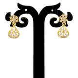 Dazzling Gold Plated Floral Purple CZ Stone Drop Earrings