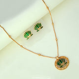Elegant Matte Gold-Plated Lotus Pendant Necklace Set