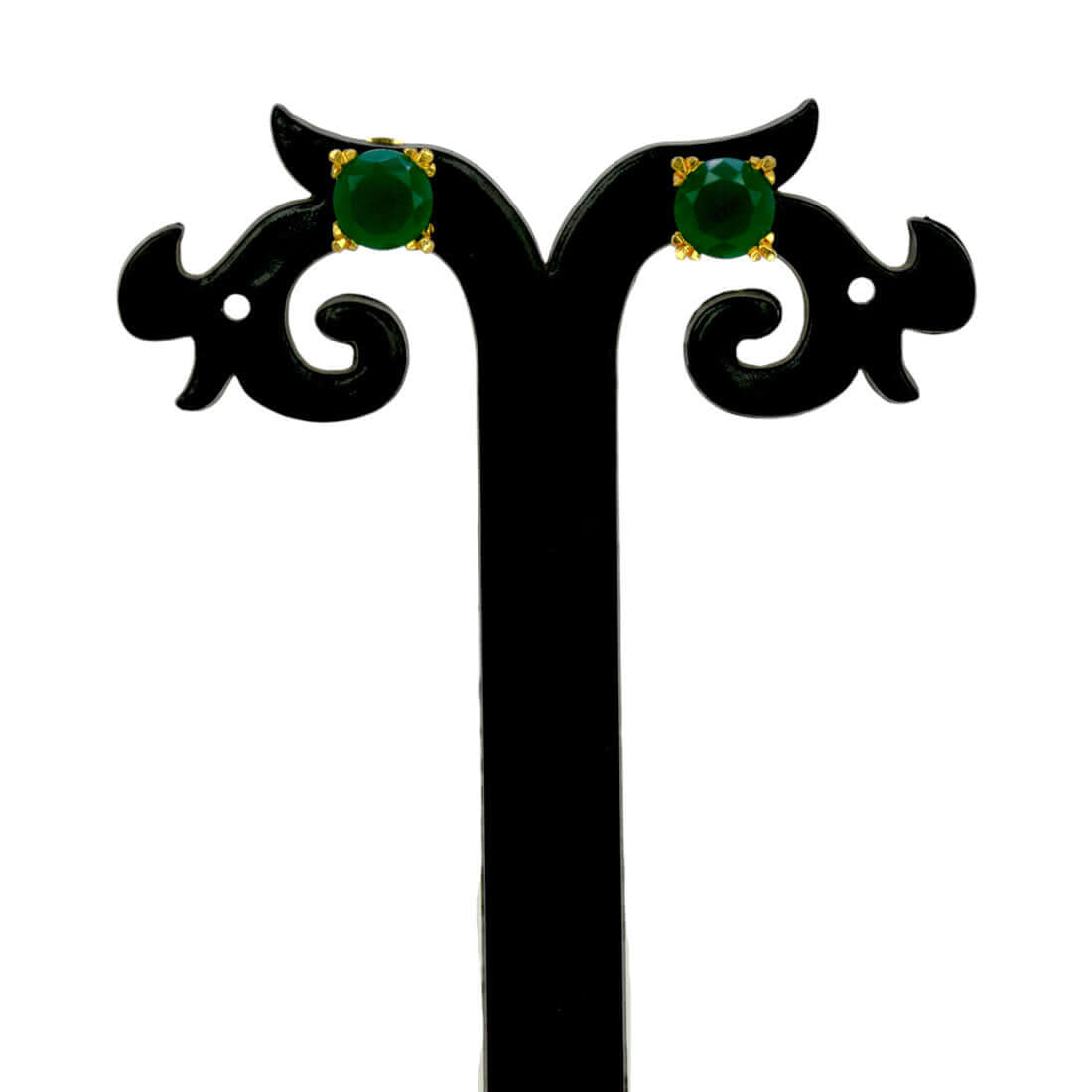 Gold-Plated-Green-Stone-Stud-Earrings