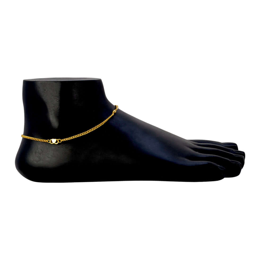 Trendy Gold-Plated Beaded Curb Link Chain Anklets on a black demo ankle