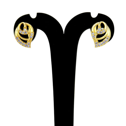 Gold-Plated-Leaf-Design-Stone-Stud-Earrings
