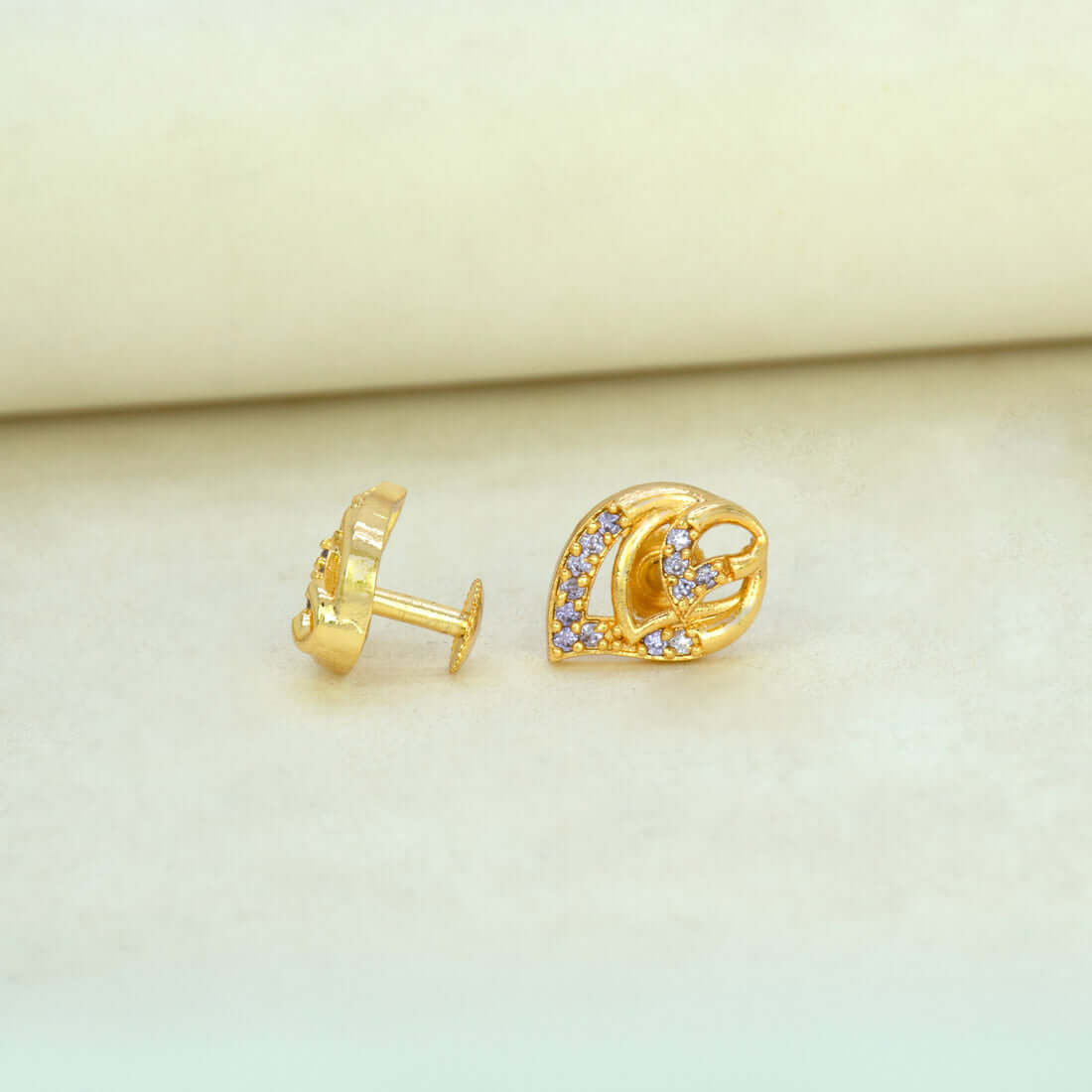 Gold-Plated-Leaf-Design-Stone-Stud-Earrings