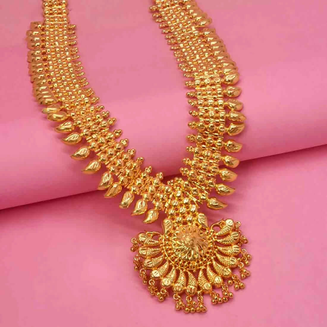 Gold Plated Mango Bridal Broad Long Chain with Pendant
