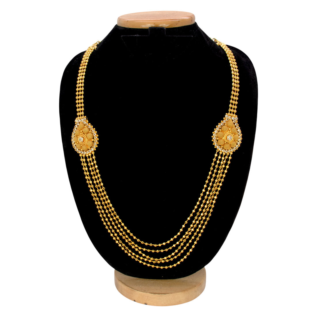 Gold-Plated-Multi-Layer-CZ-Floral-Dual-Mugappu-Necklace-Dmo