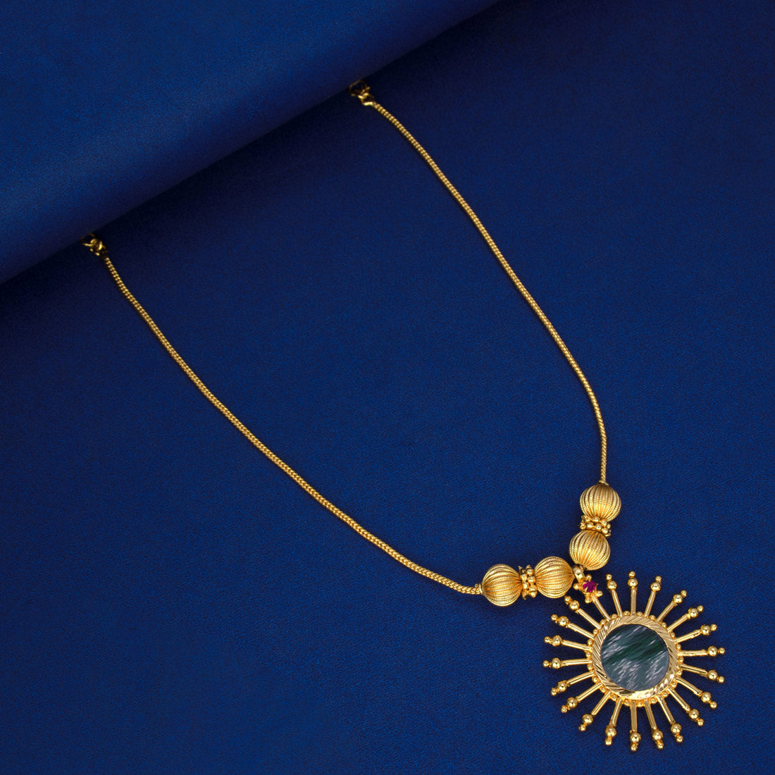 Kerala Gold Plated Palakka Style Green Pendant Necklace