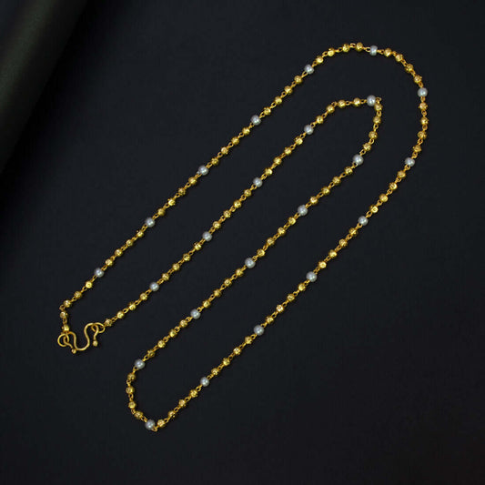 Gold-Plated-Pearl-Beaded-Long-Chain