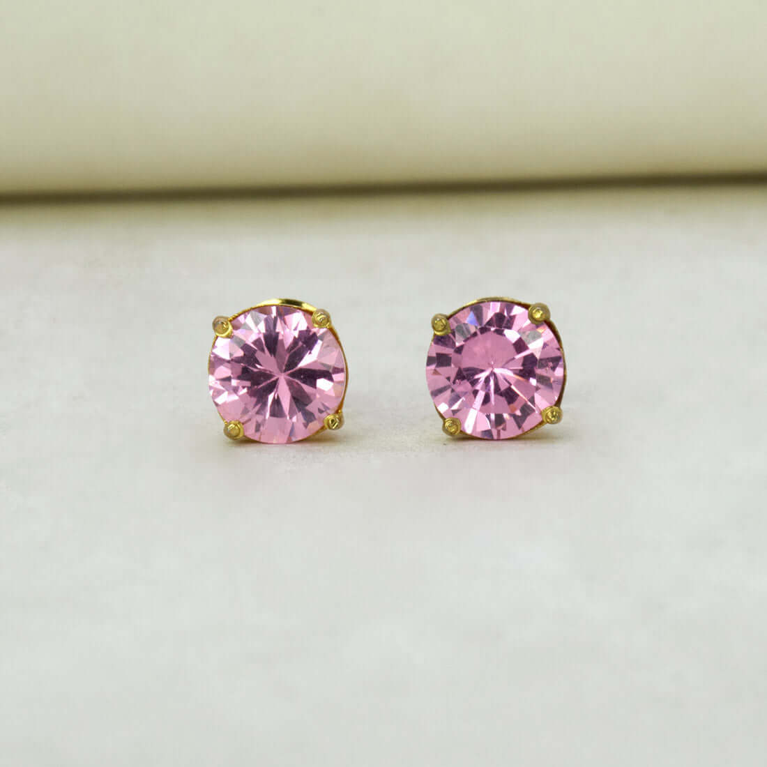 Gold-Plated-Pink-Stone-Stud-Earrings