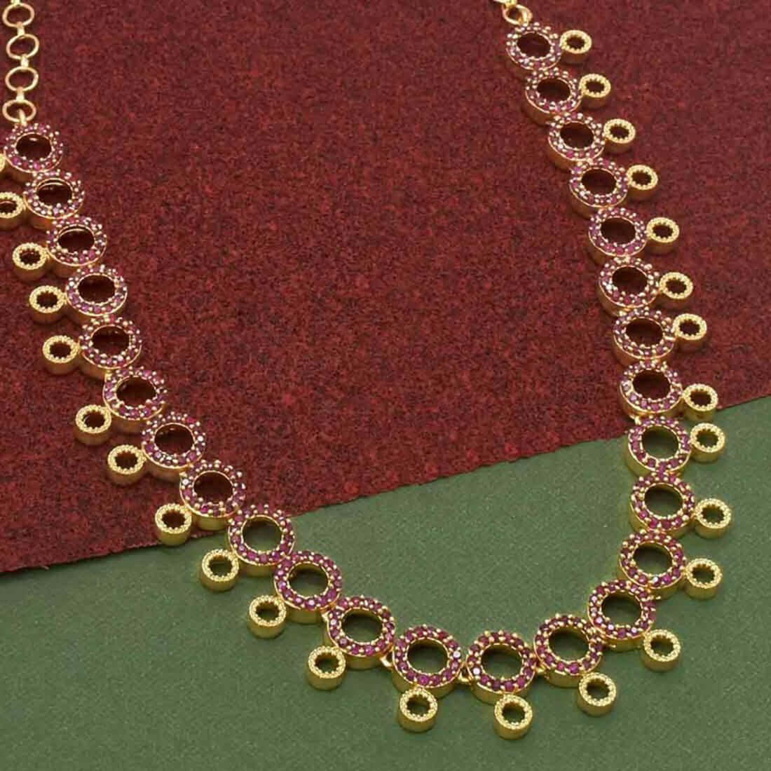 Gold Plated Premium Fashion Round Design Ruby Necklace 