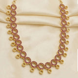 Gold Plated Premium Fashion Round Design Ruby Necklace 