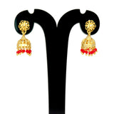 Gold-Plated-Red-Bead-Jhumka-Earrings-Dmo