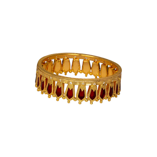 Premium Gold Plated Red Nagapadam CZ Broad Bangle