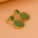 Elegant Gold Plated Disc Stone Drop Earrings