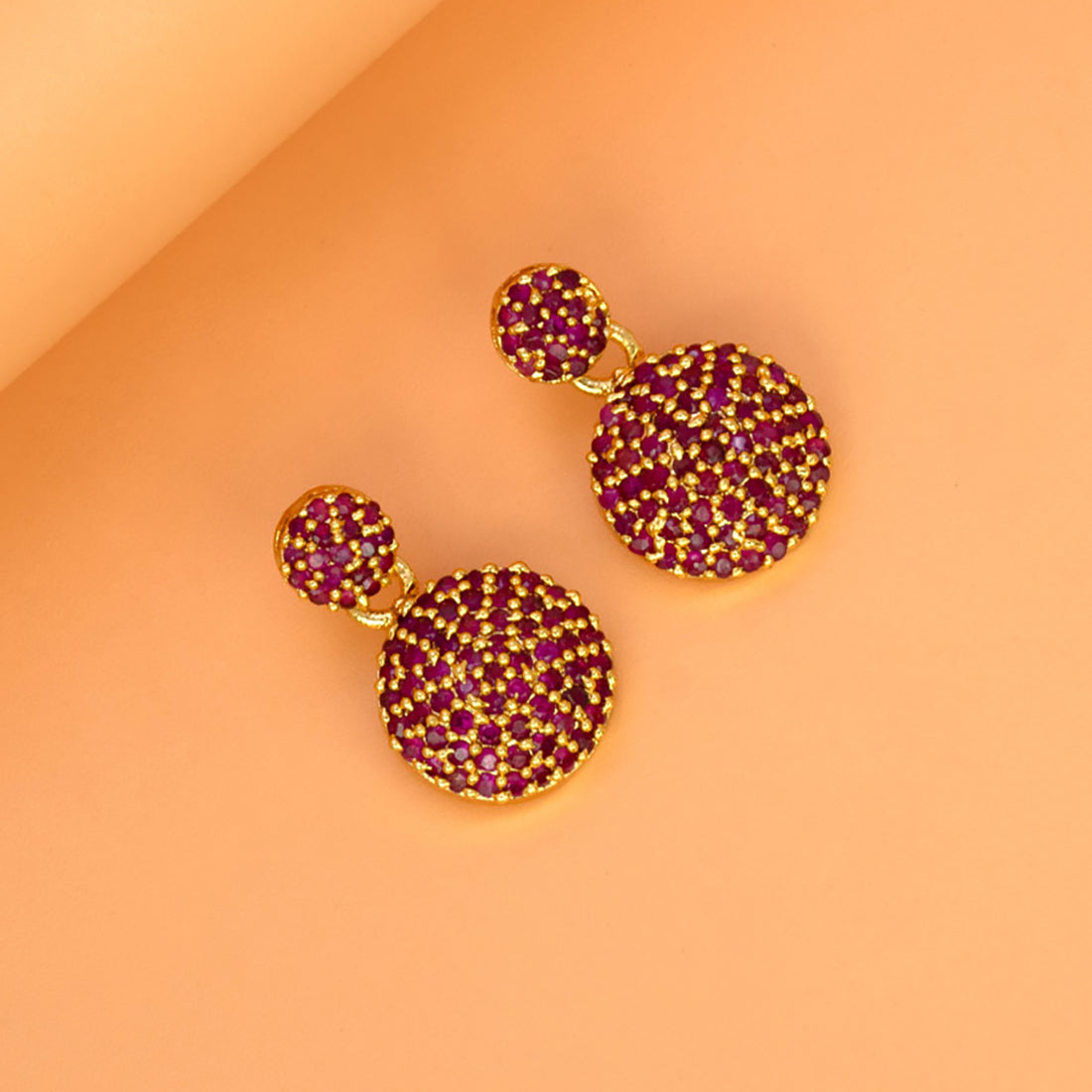 Elegant Gold Plated Disc Stone Drop Earrings