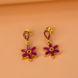 Charming Gold-Plated Ruby Floral Drop Earrings