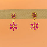 Charming Gold-Plated Ruby Floral Drop Earrings