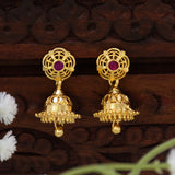 Small Gold Plated Ruby Stone Jhumka Earrings