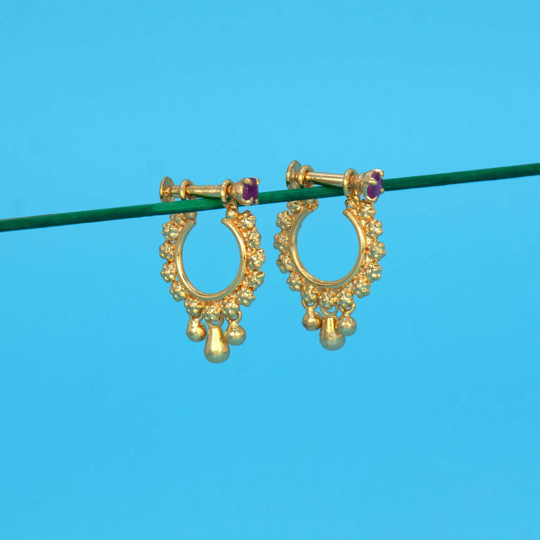 Gold-Plated-Ruby-Stone-Studded-Hoop-Earrings