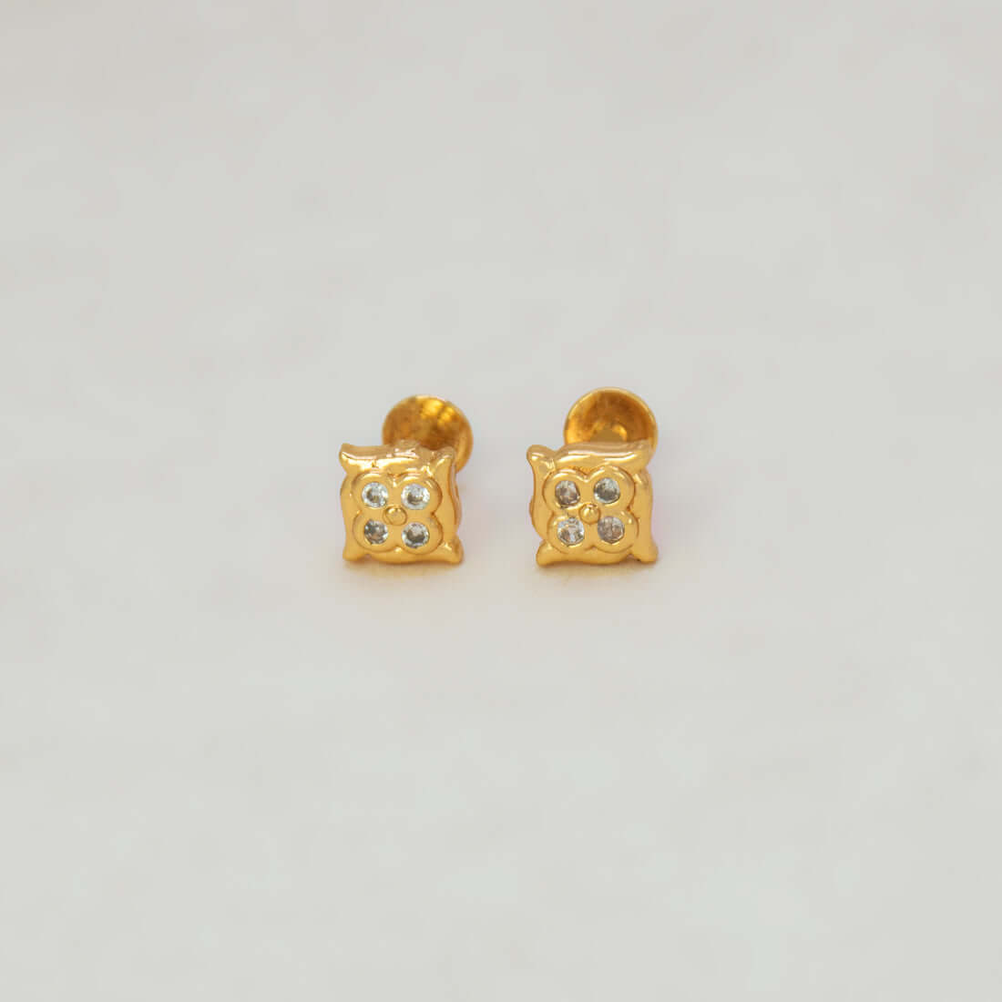 Gold Plated Square Design CZ Stud Earrings