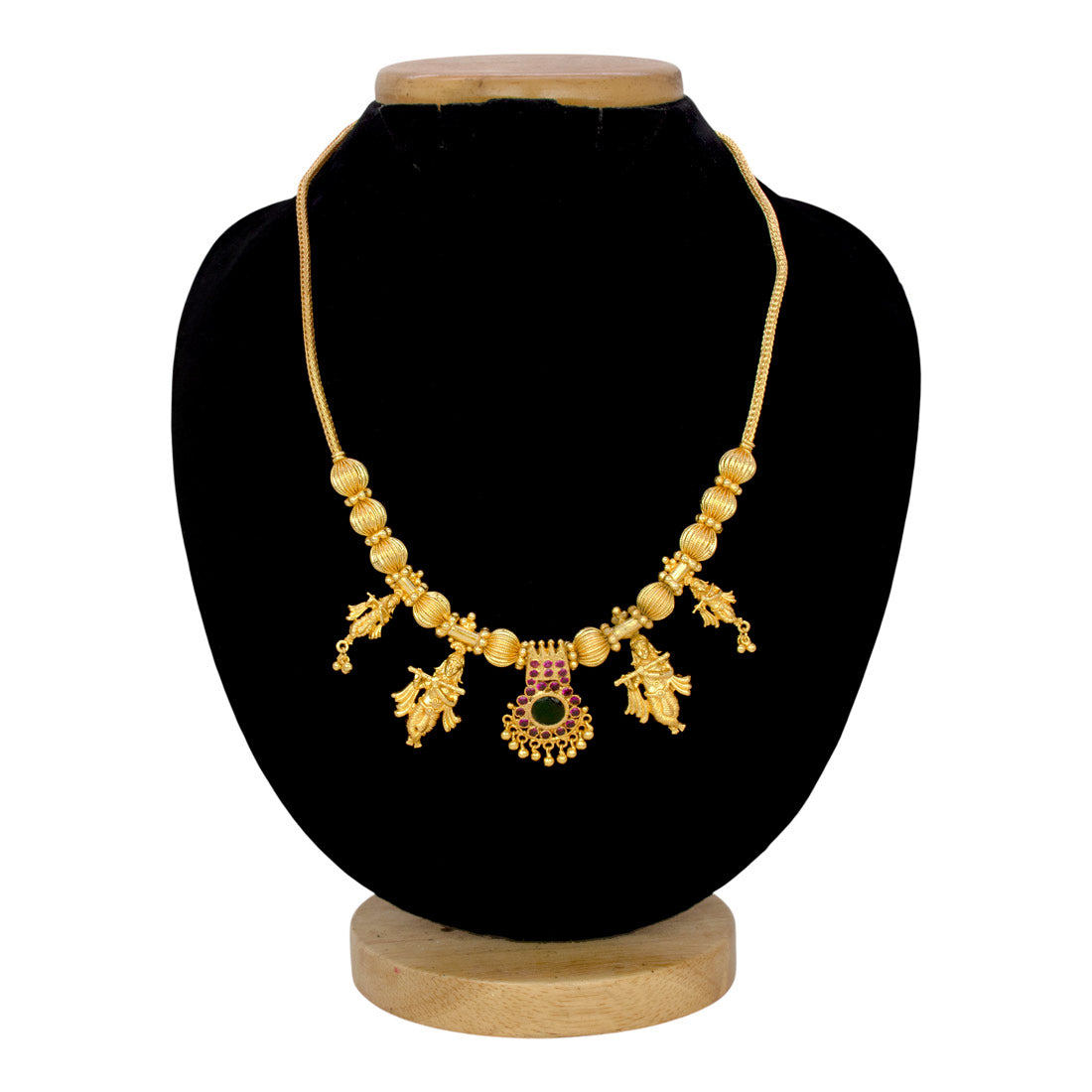 Gold-Plated-Sree-Krishna-Palakka-Ruby-Pendant-Necklace