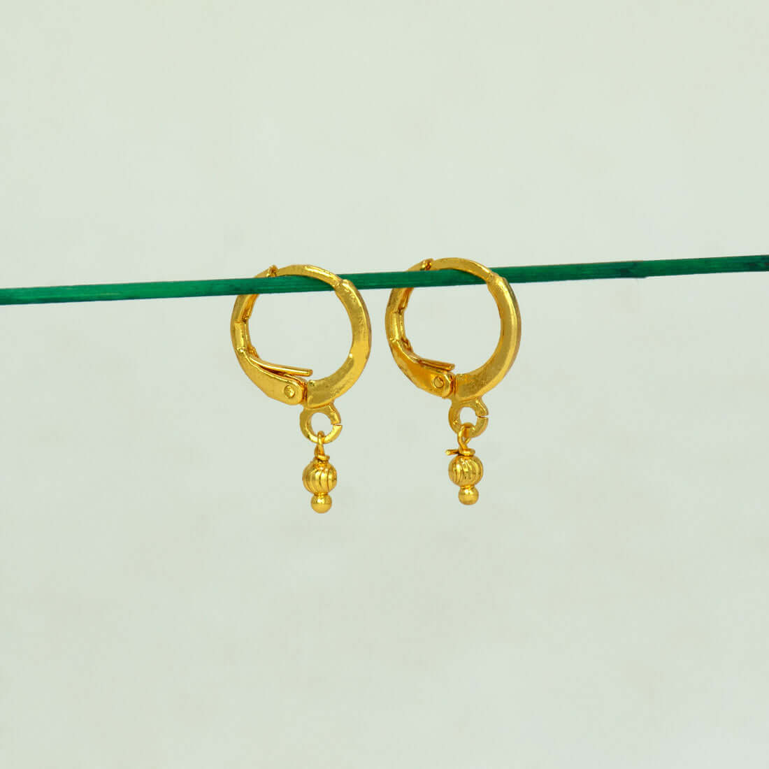 Gold-Plated-Tiny-Bead-Drop-Huggie-Hoop-Earrings