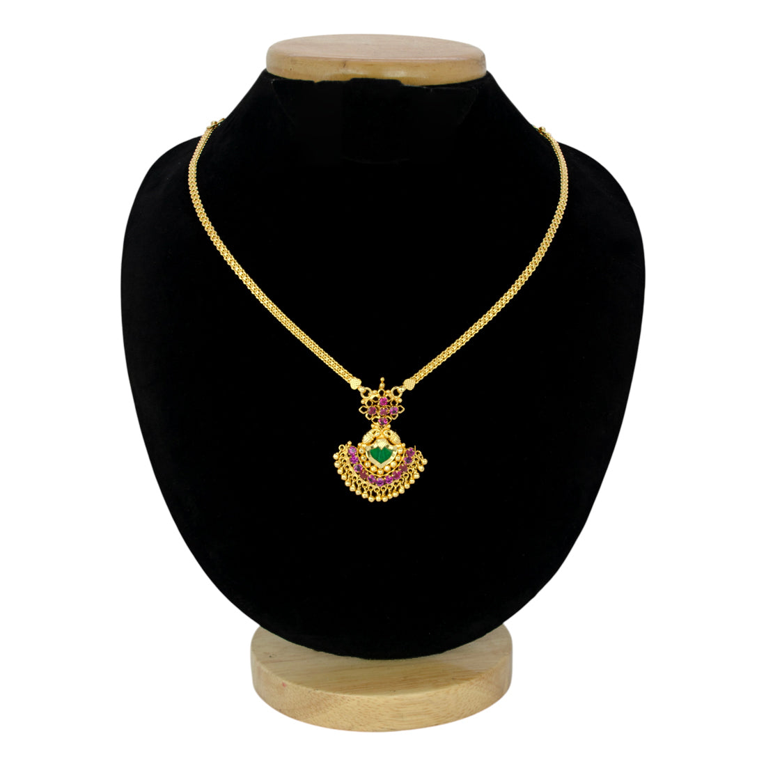 Gold-Plated-Traditional-Ruby-Palakka-Pendant-NecklaceOnly-Dmo