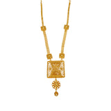 Matte Gold Plated Traditional Square Pendant Necklace with decorative square motifs and filigree detail.