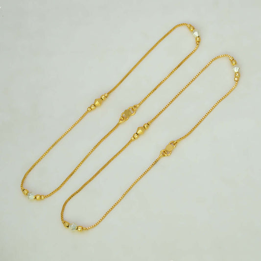 Gold-Plated Two Tone Kilukkam Bead Chain Anklet