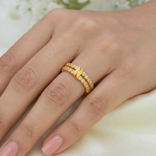 Elegant Gold Plated Double Line CZ Stone Finger Ring